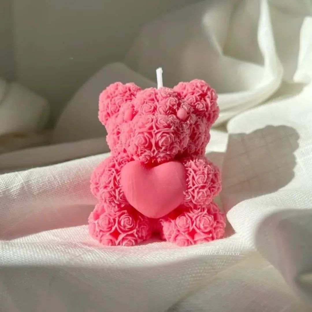 Handmade Teddy Bear Candle Set of 4- Scented Candles for Valentine's Day & Teddy Day Decor