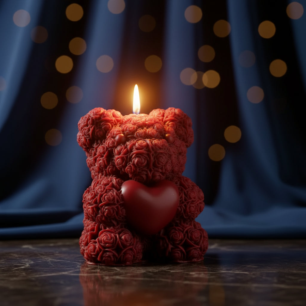 Handmade Teddy Bear Candle Set of 4- Scented Candles for Valentine's Day & Teddy Day Decor